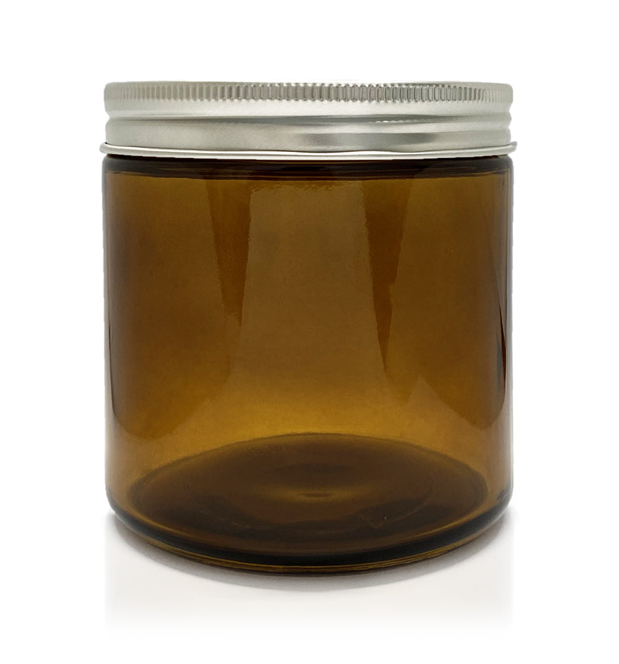 Amber Pharmacist Glass Jar with Silver Lid 400ml