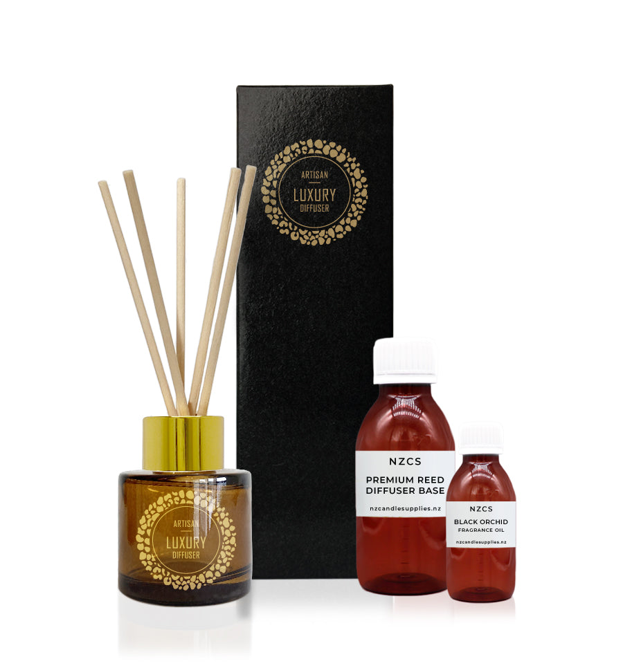 50ml Amber Diffuser Bottle Kit - Gold Collar with Black Box