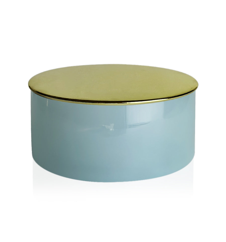 Blue Glass Candle Bowl with Gold Lid 350ml