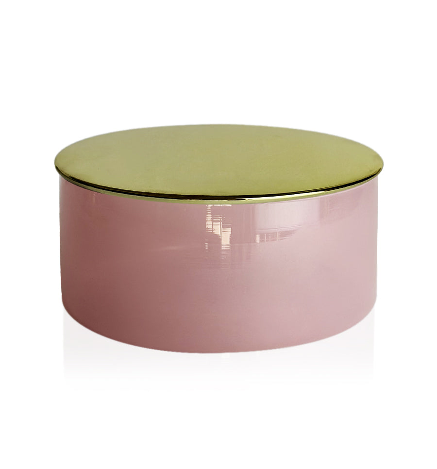 Soft Pink Glass Candle Bowl with Gold Lid 350ml
