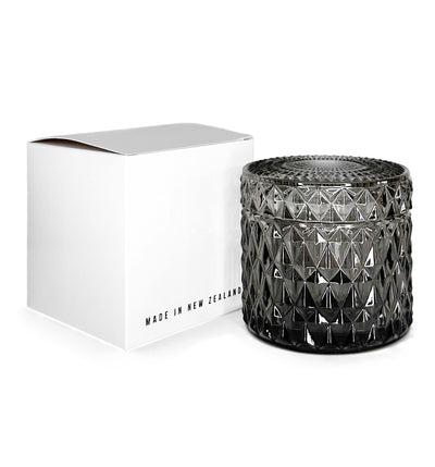 Diamond Vintage Cut Glass Candle Jar with Lid - 200mls - Smoke Grey