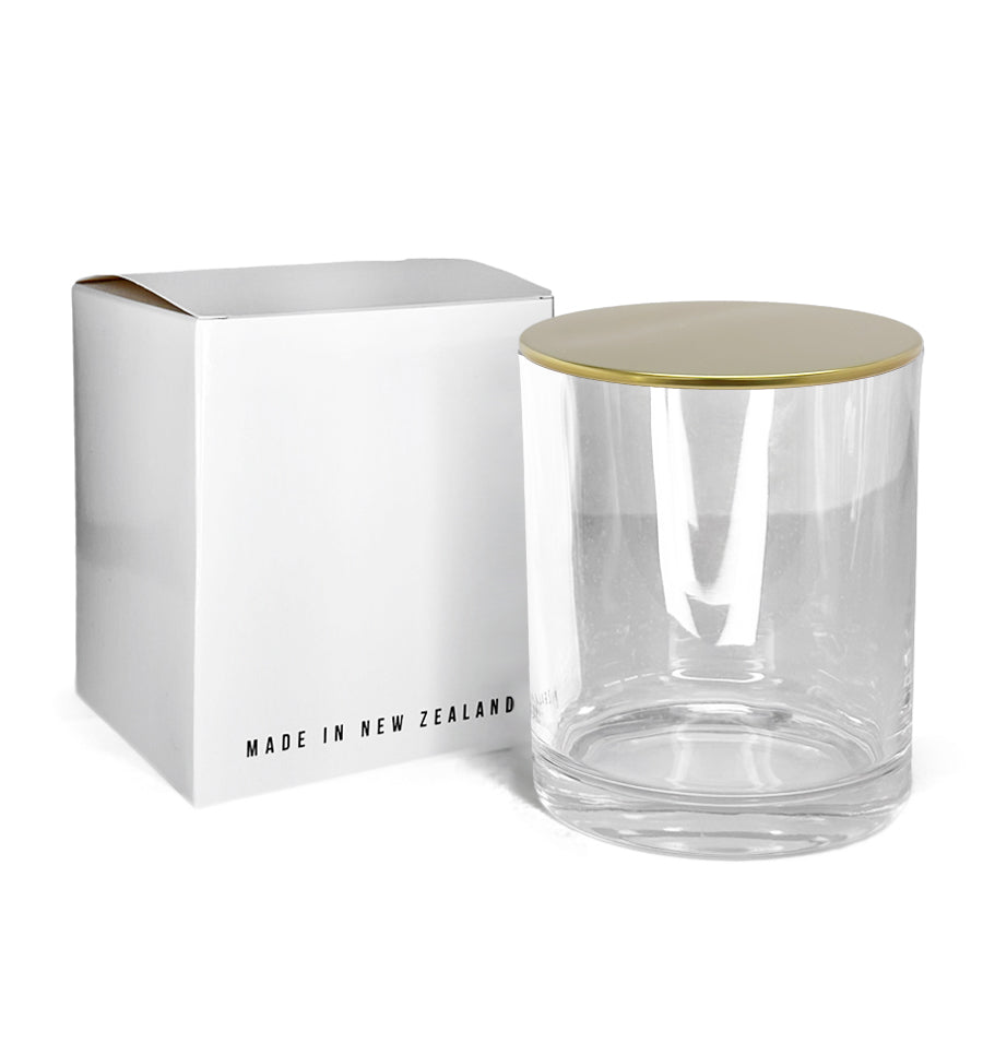 Medium Classic Tumbler - Clear Glass Jar with Gold Metal Tumbler  Lid 280 - 300ml