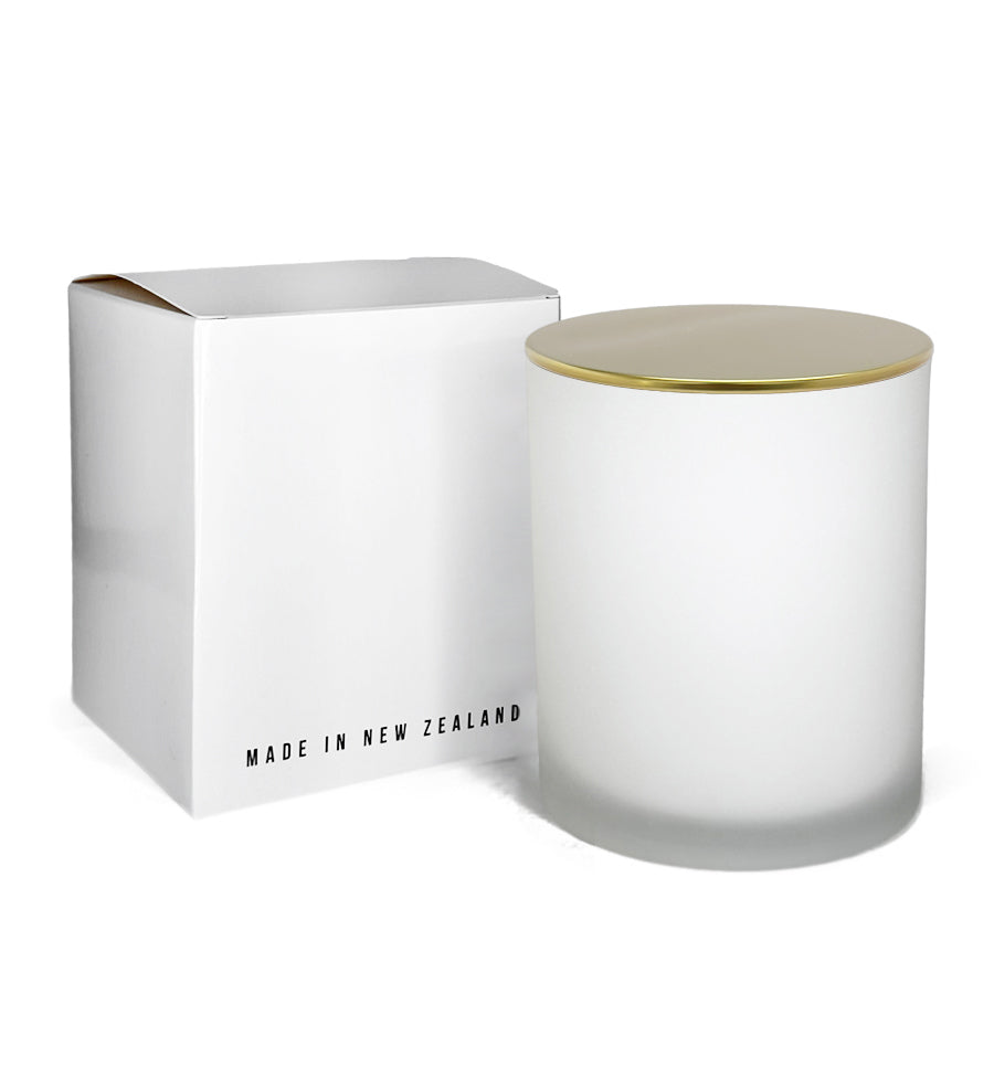 Medium Classic Tumbler - White Frosted Jar with Gold Metal Tumbler Lid  280 - 300ml