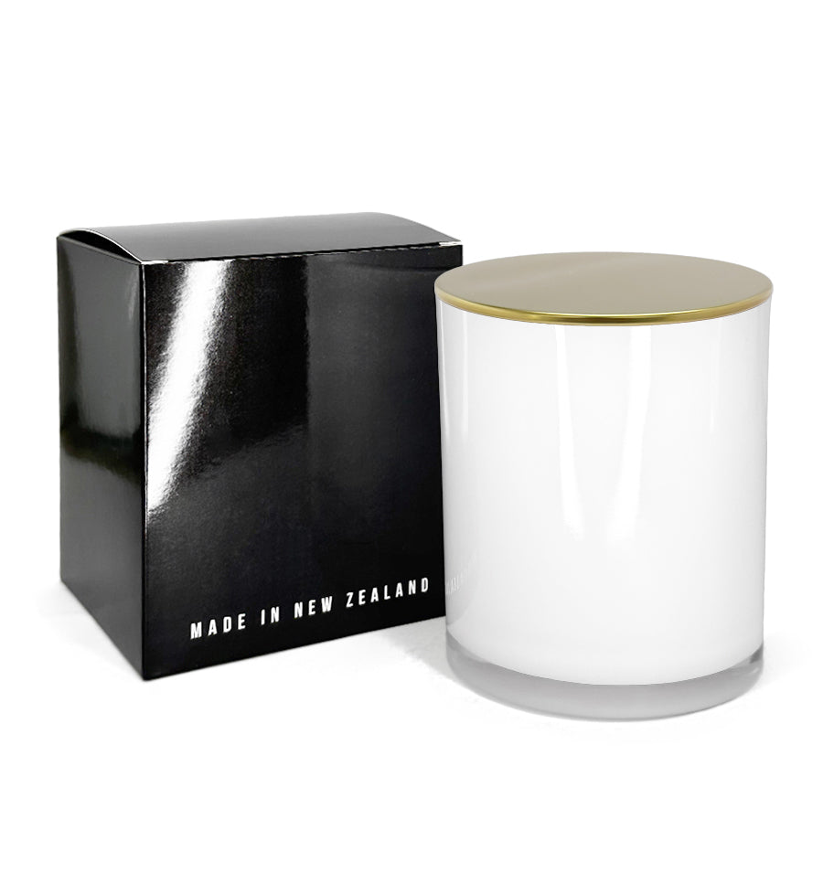 Medium Classic Tumbler - White Jar  with Gold Metal Tumbler Lid 280 - 300ml