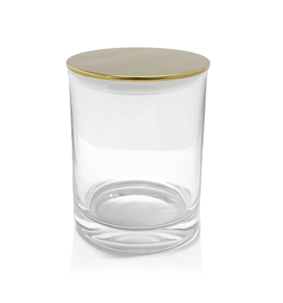 Vogue Tumbler - Clear Glass Jar Gold Metal Lid