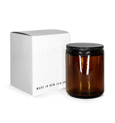 Amber Pharmacist Glass Jar with Black Lid 200ml