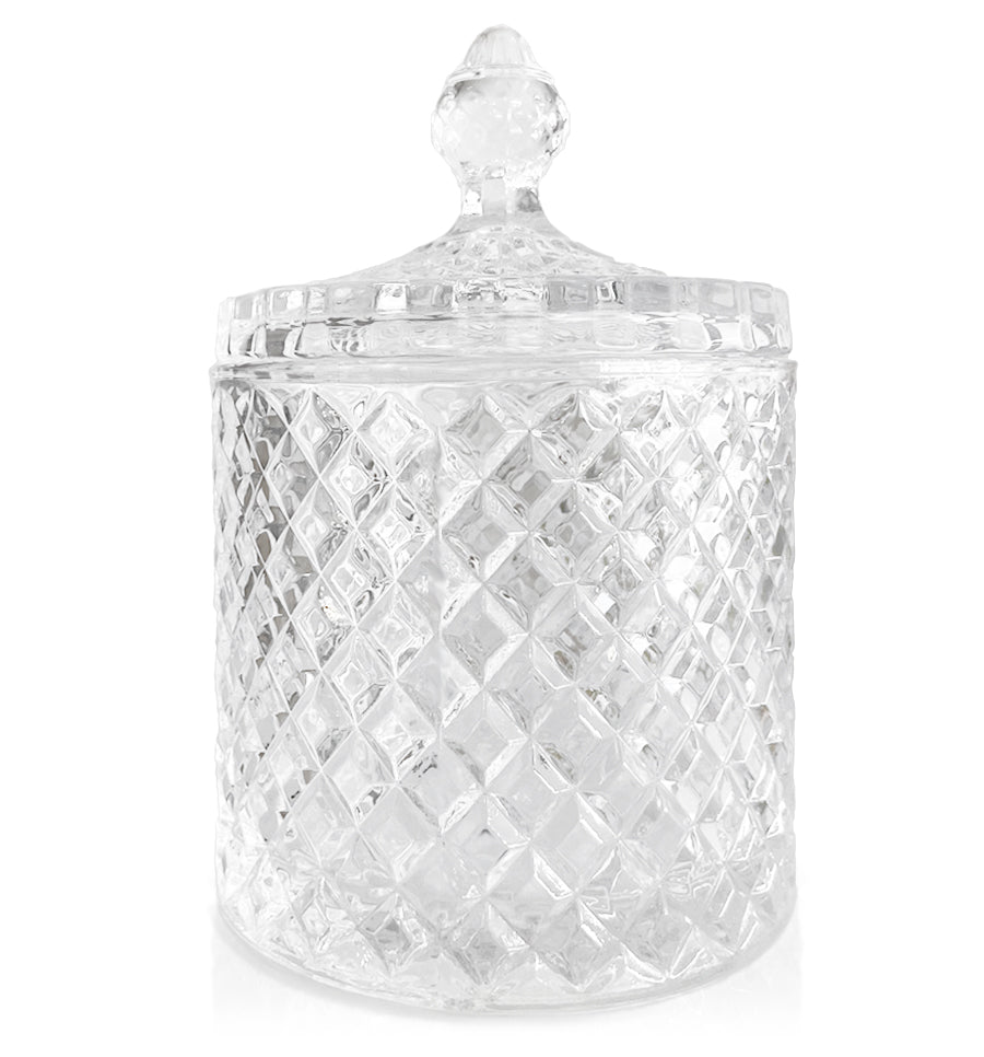 Large Geo Vintage Cut Glass Candle Jar with Lid - 600mls