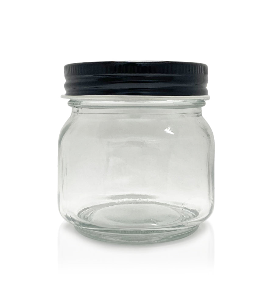 Cube Jar - Clear Glass with Black Metal Lid 250mls