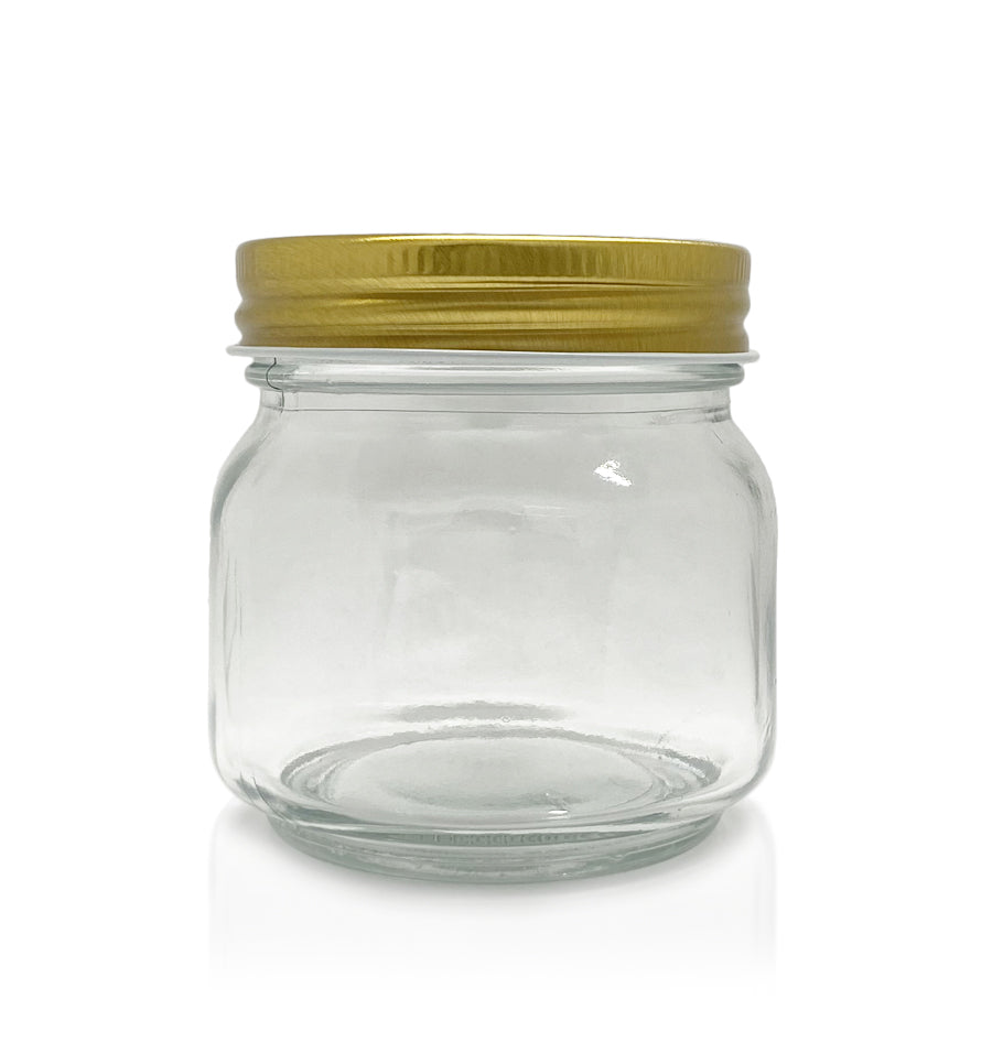 Cube Jar - Clear Glass with Gold Metal Lid 250mls