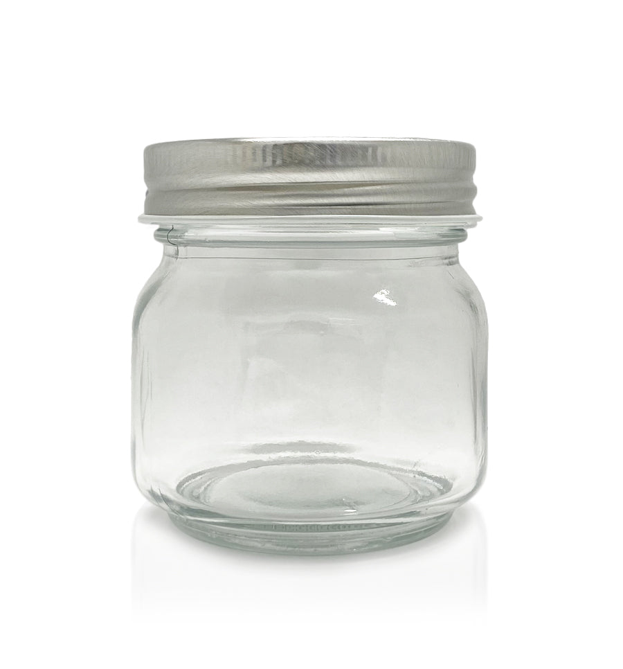 Cube Jar - Clear Glass with Silver Metal Lid 250mls