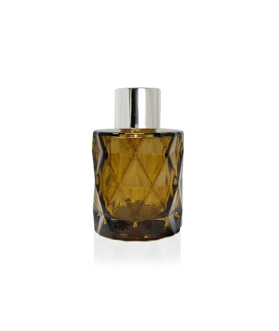 50ml Diamond Cut Amber Diffuser Bottle - Silver Collar