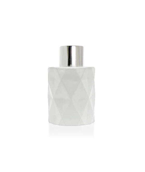 50ml Diamond Cut White Diffuser Bottle - Silver Collar - New Zealand Candle Supplies