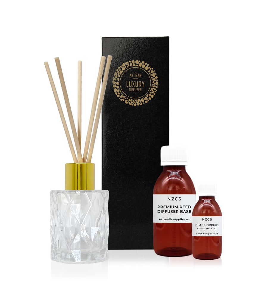 50ml Clear Diamond Diffuser Bottle Kit - Gold Collar with Black Box