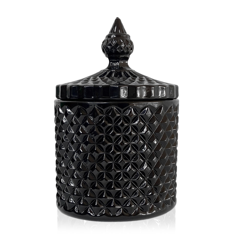 Geo Vintage Cut Glass Candle Jar with Lid - 250mls - Black
