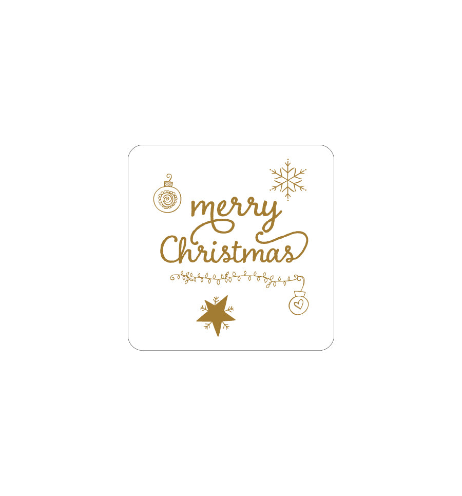 9. Merry Christmas Label 3.4cm - Transparent with Gold Shiny Foil