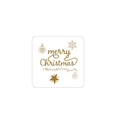 9. Merry Christmas Label 3.4cm - Transparent with Gold Shiny Foil
