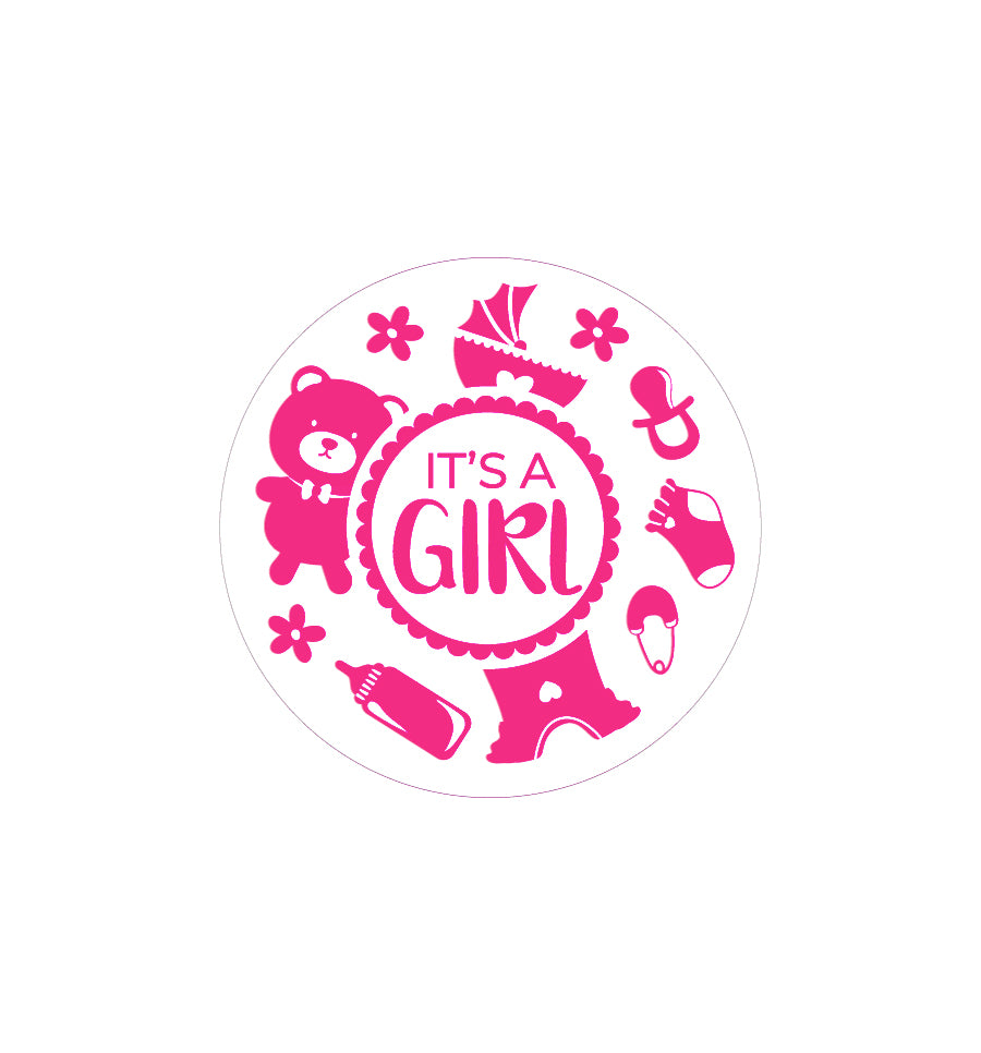It's A Girl Label 4.2cm Dia - Transparent with Pink Foil - New Zealand Candle Supplies