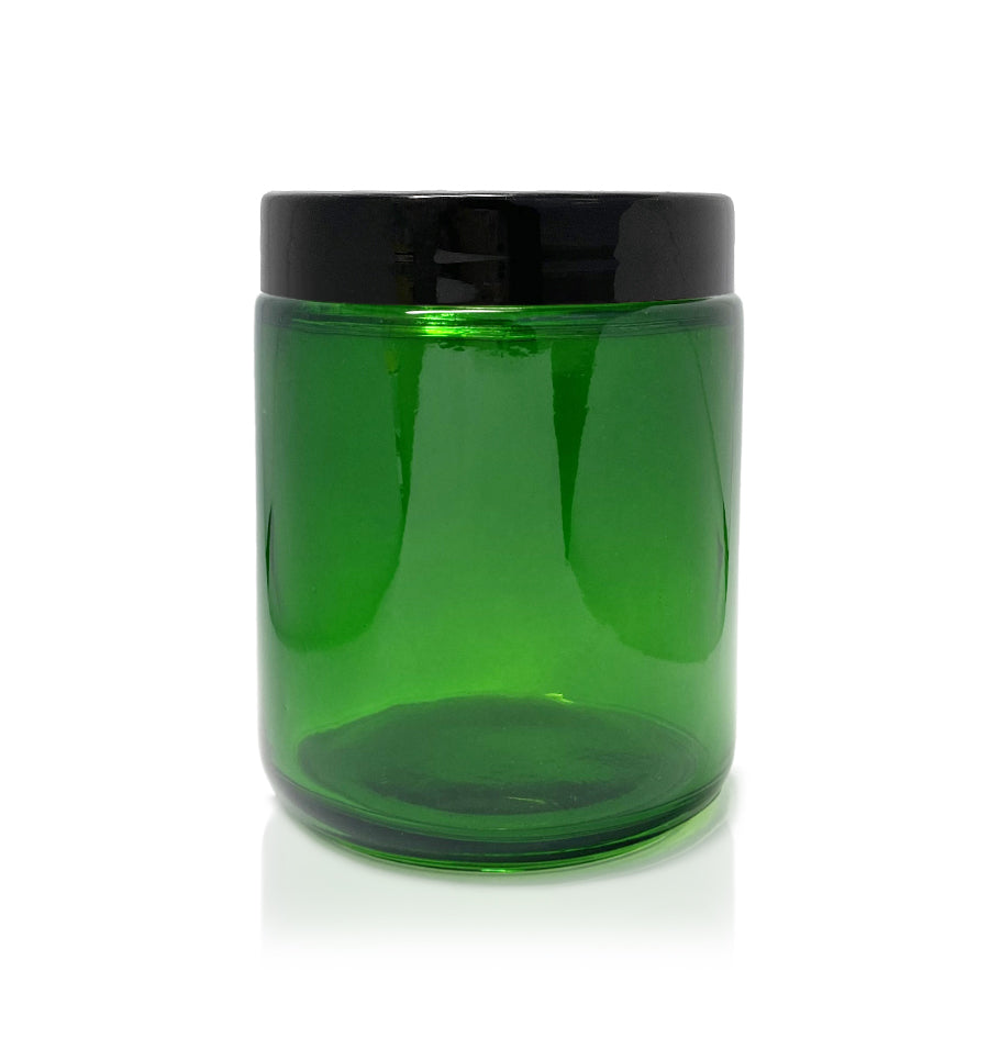 Green Pharmacist Glass Jar with Black Plastic Lid 200ml