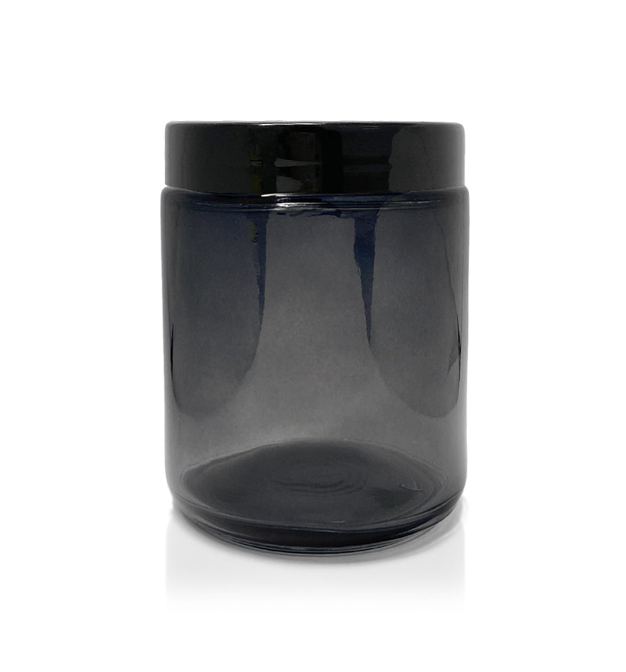 Smoke Grey Pharmacist Glass Jar with Black Plastic Lid 200ml