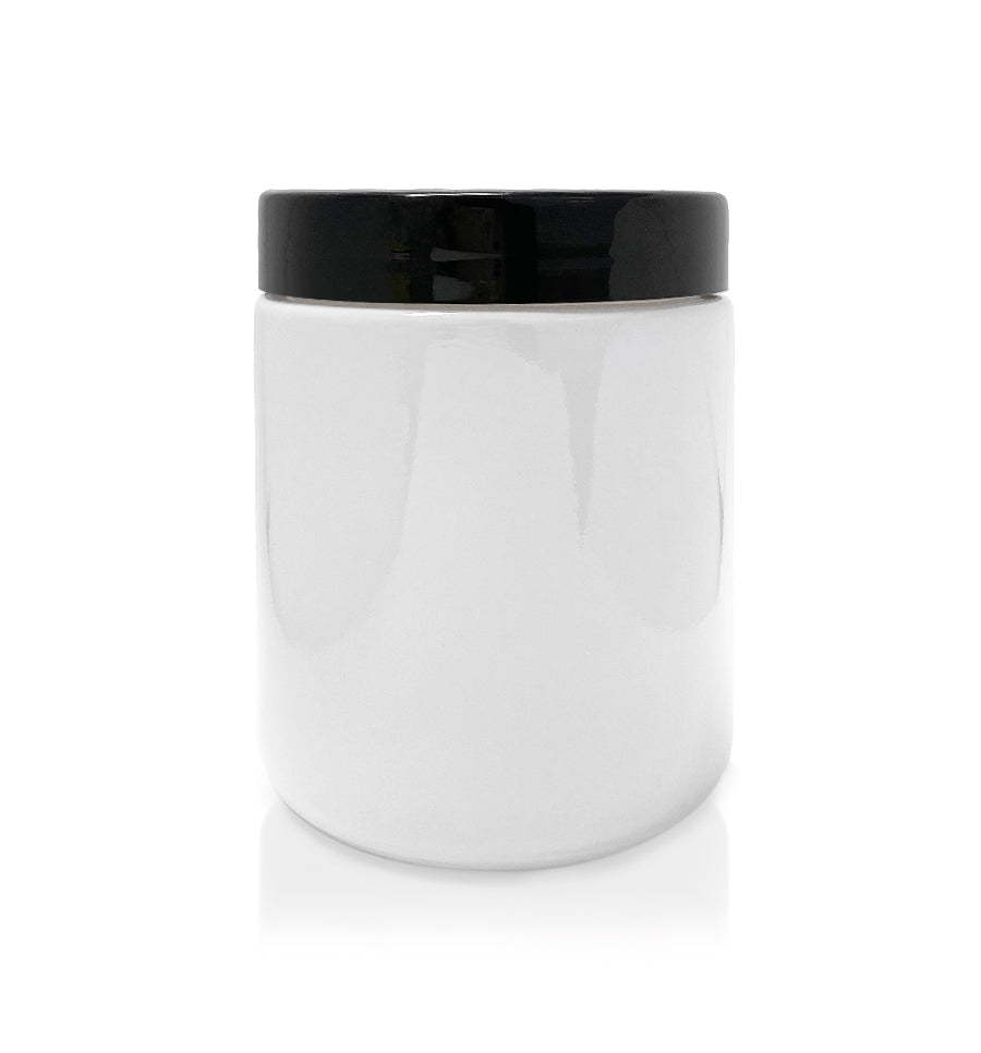 White Pharmacist Glass Jar with Black Plastic Lid 200ml