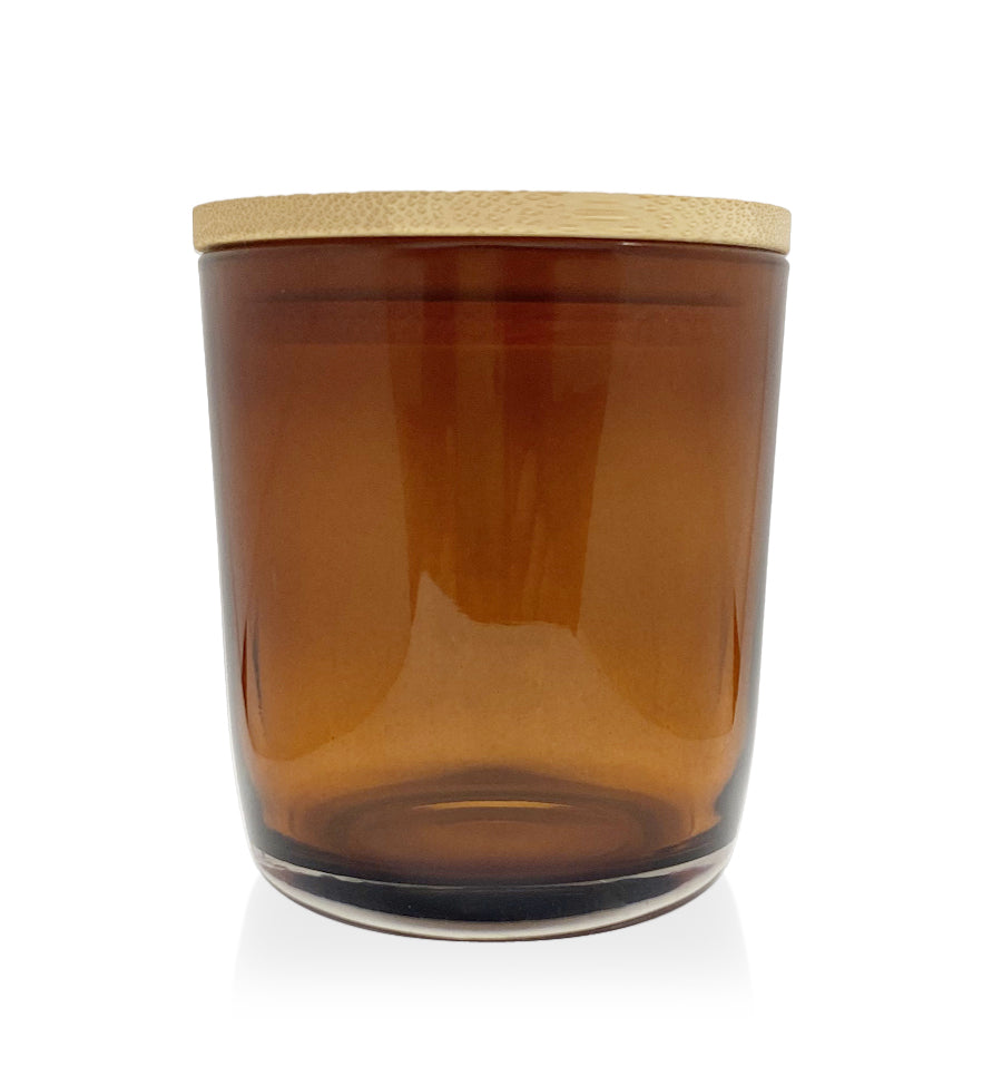 Round Bottom Tumbler - Amber Jar with Wooden Lid 280ml