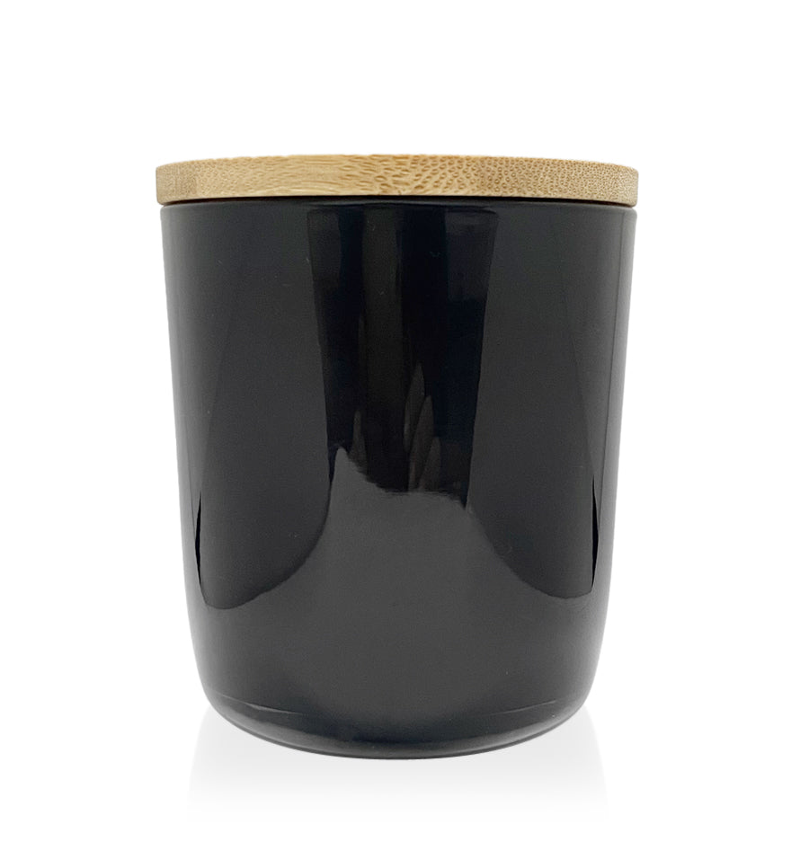 Round Bottom Tumbler - Black Jar with Wooden Lid 280ml