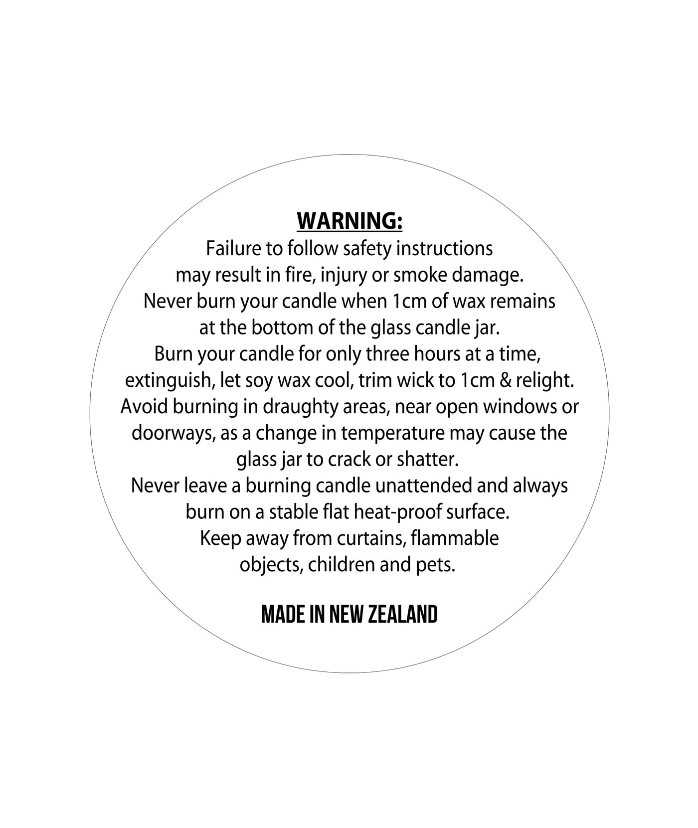 Candle Warning Label 6.5cm Dia - New Zealand Candle Supplies