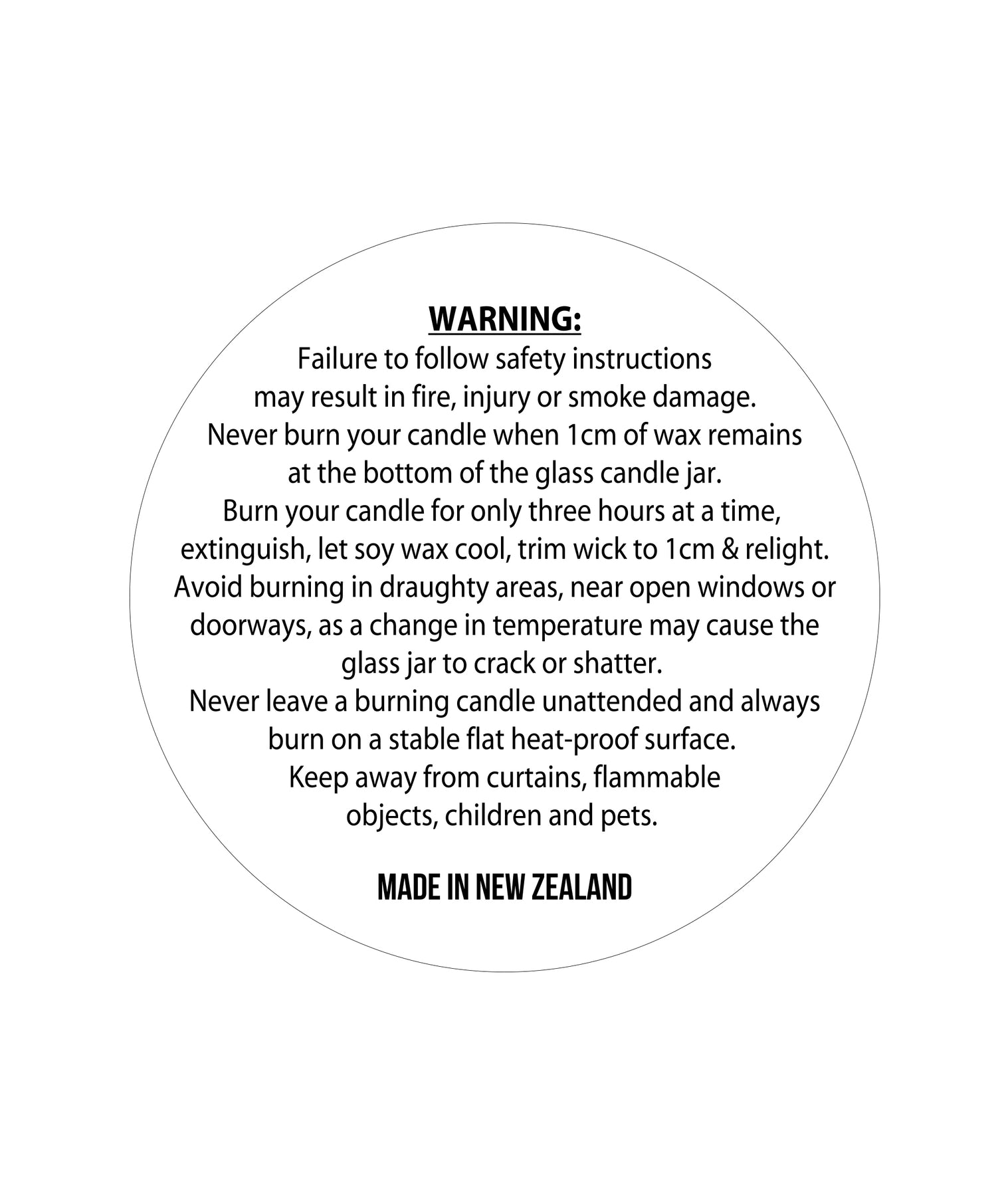 Candle Warning Label 6.5cm Dia NZ Candle Supplies