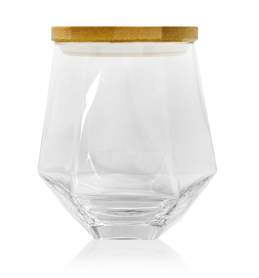 Taper Hexagon Glass Candle Jar with Wooden Lid 310ml - Clear