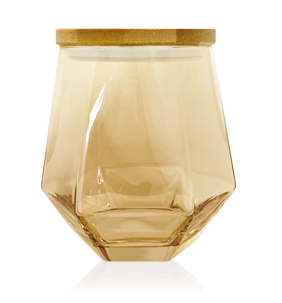 Taper Hexagon Glass Candle Jar with Wooden Lid 310ml - Soft Gold