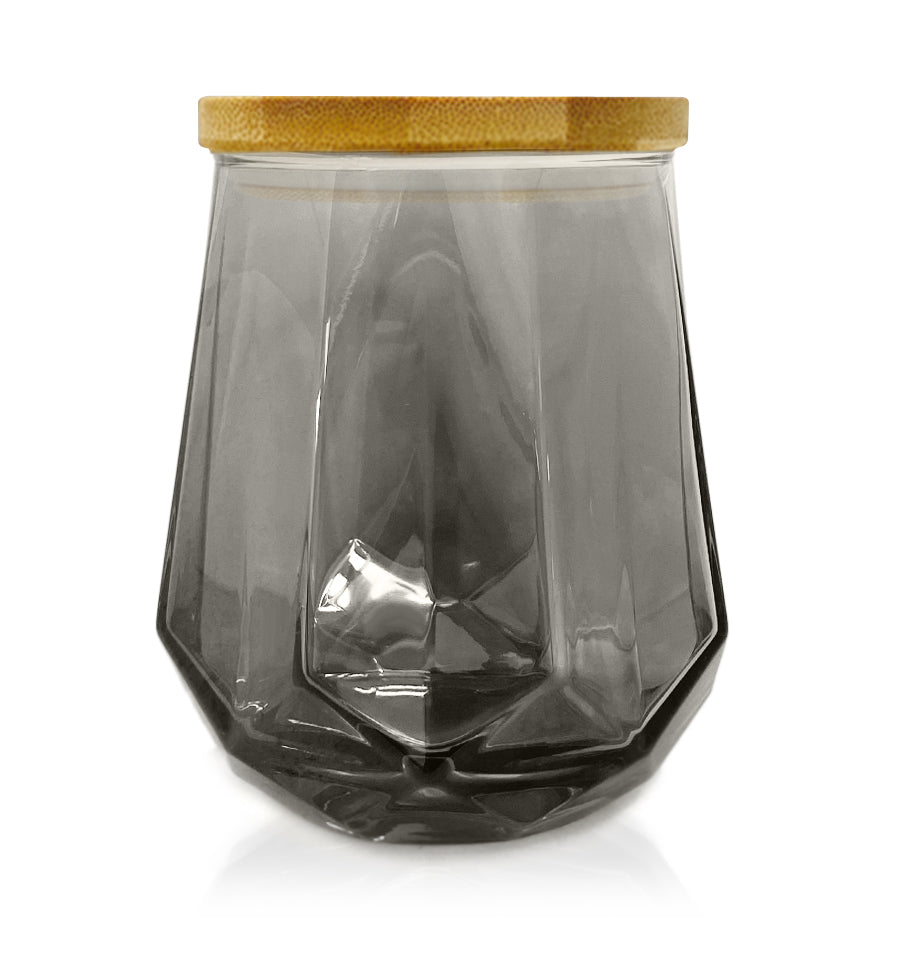 Taper Octagon Glass Candle Jar with Wooden Lid 310ml - Smoke Grey