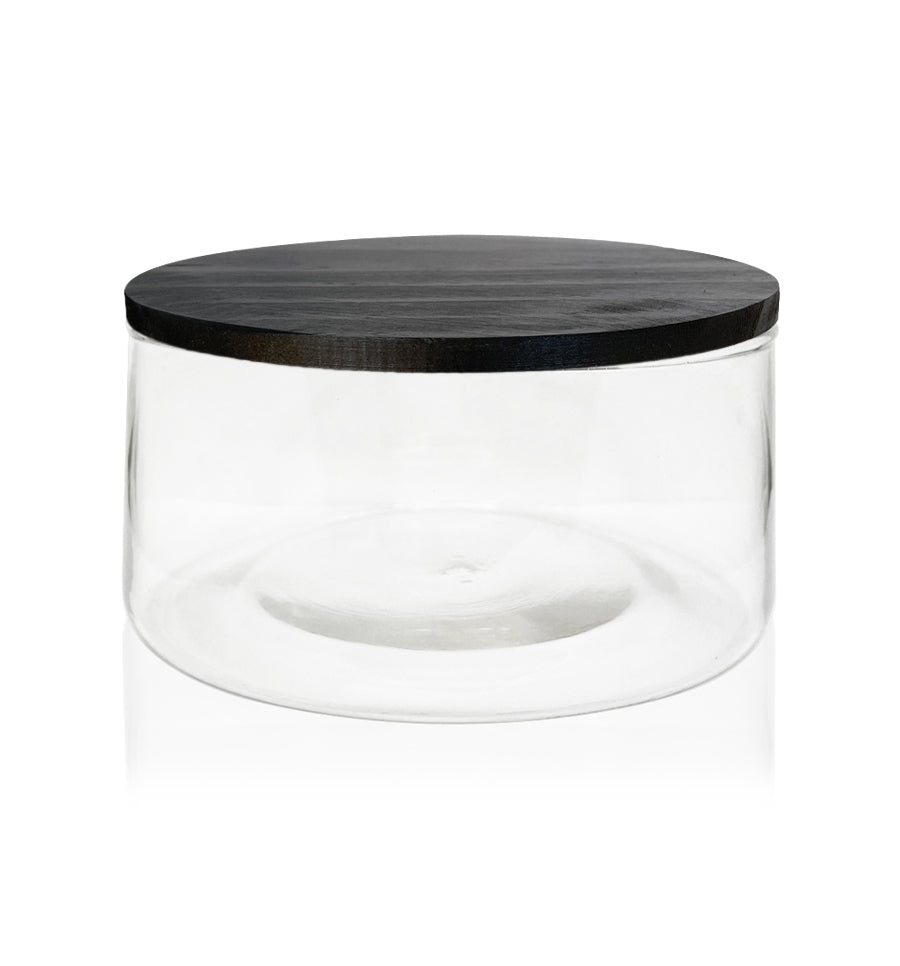 Clear Glass Candle Bowl with Black Wooden Lid 350ml