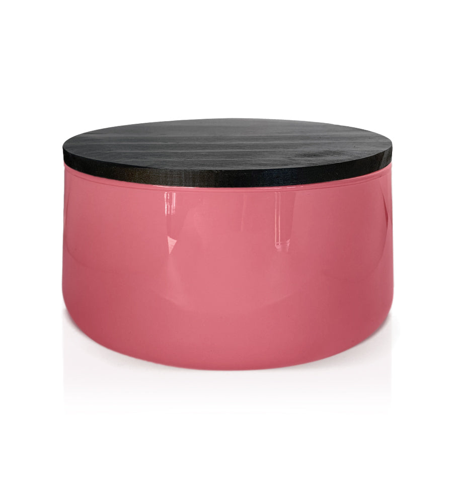 Pink Glass Candle Bowl with Black Wooden Lid 350ml