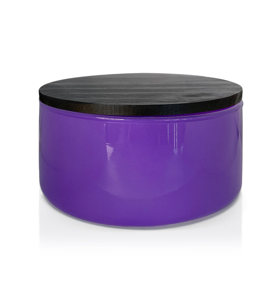 Purple Glass Candle Bowl with Black Wooden Lid 350ml