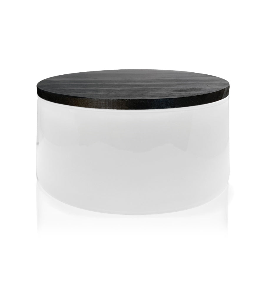 White Glass Candle Bowl with Black Wooden Lid 350ml