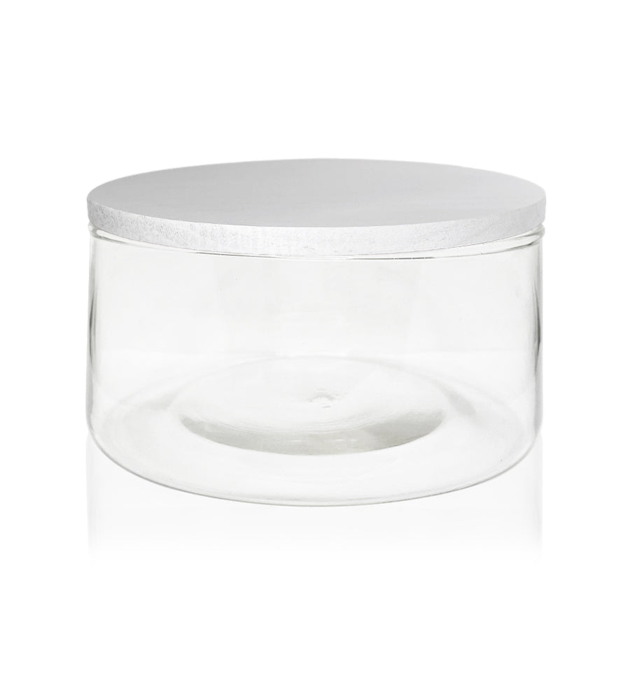 Clear Glass Candle Bowl with White Wooden Lid 350ml