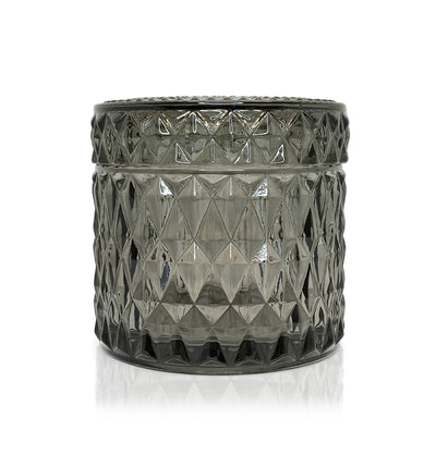 Diamond Vintage Cut Glass Candle Jar with Lid - 200mls - Smoke Grey - New Zealand Candle Supplies