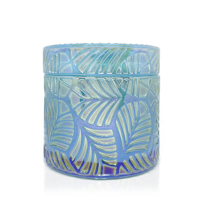 Leaf Vintage Cut Glass Candle Jar with Lid - 200mls - Blue Ion - New Zealand Candle Supplies