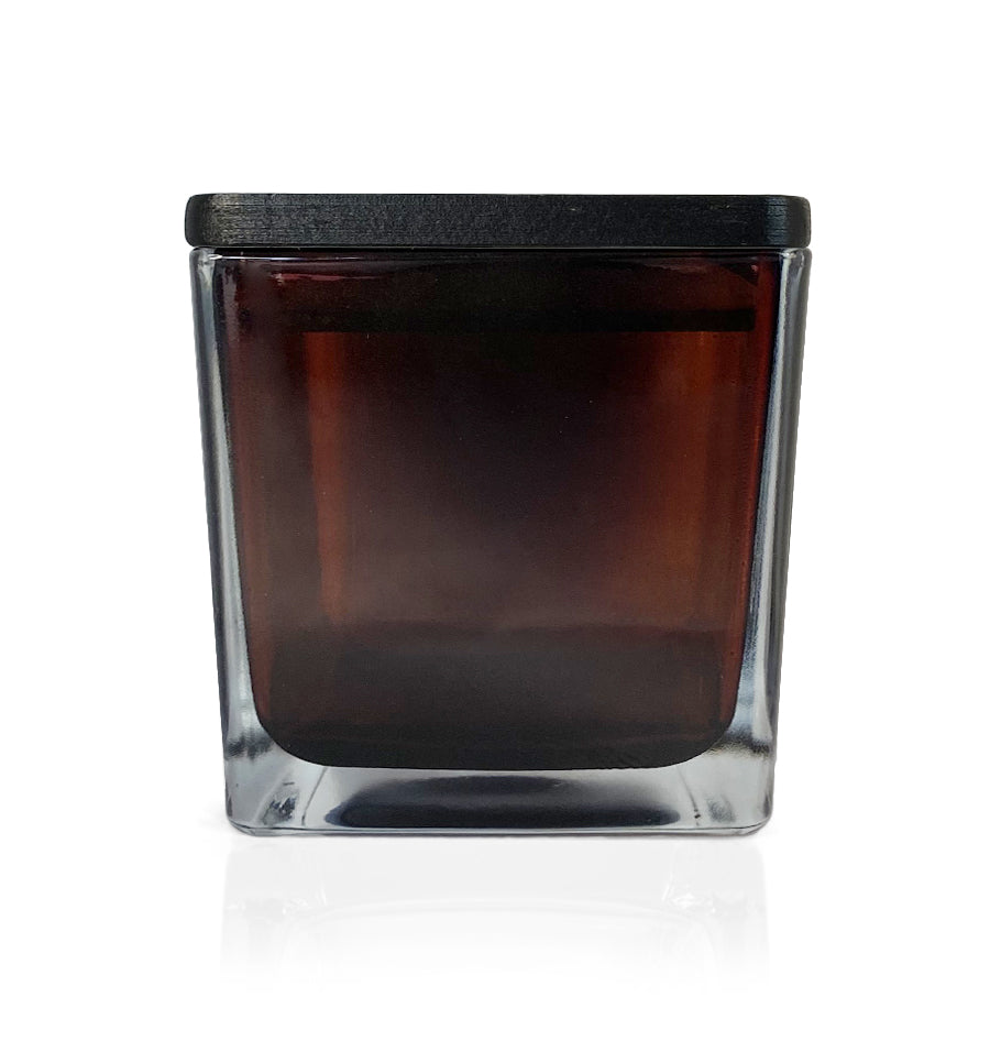 Amber Square Glass Candle Jar with Black Wooden Lid 250ml