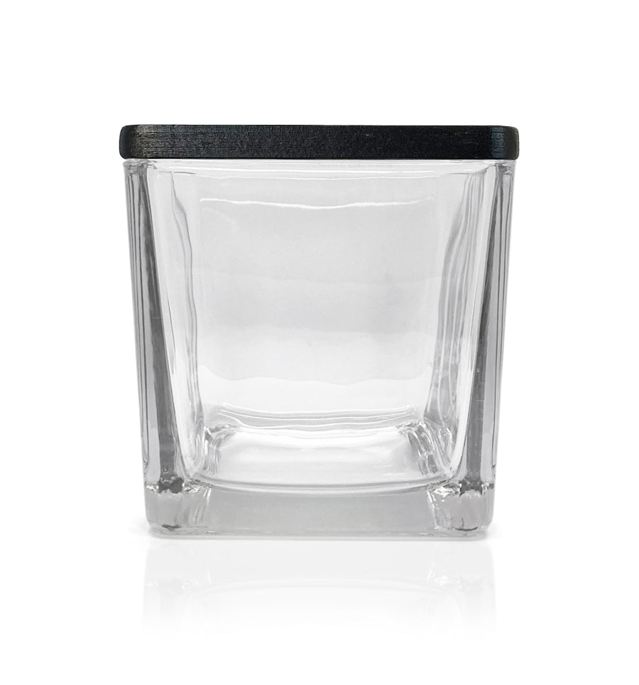 Clear Square Glass Candle Jar with Black Wooden Lid 250ml