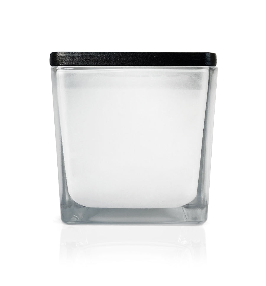 Seconds - White Square Glass Candle Jar with Black Wooden Lid 250ml