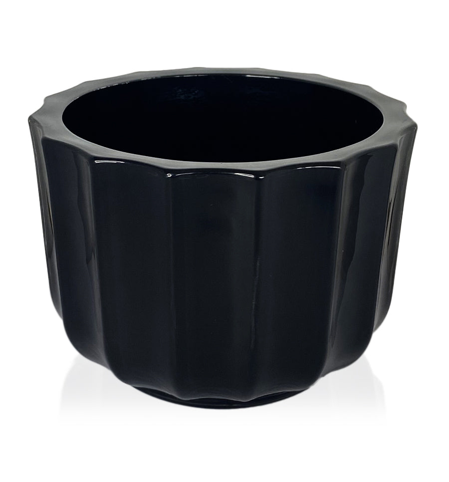 Fluted Thick Wall Glass Candle Jar - Black 350mls