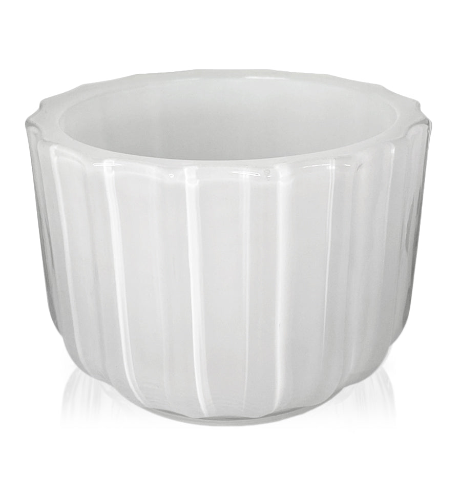 Fluted Thick Wall Glass Candle Jar - White 350mls
