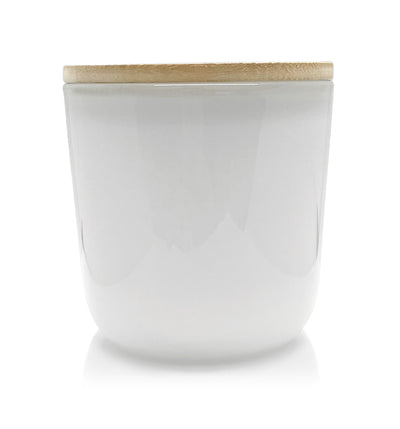 Thick Wall Glass Candle Jar - White with Wooden Lid 300mls